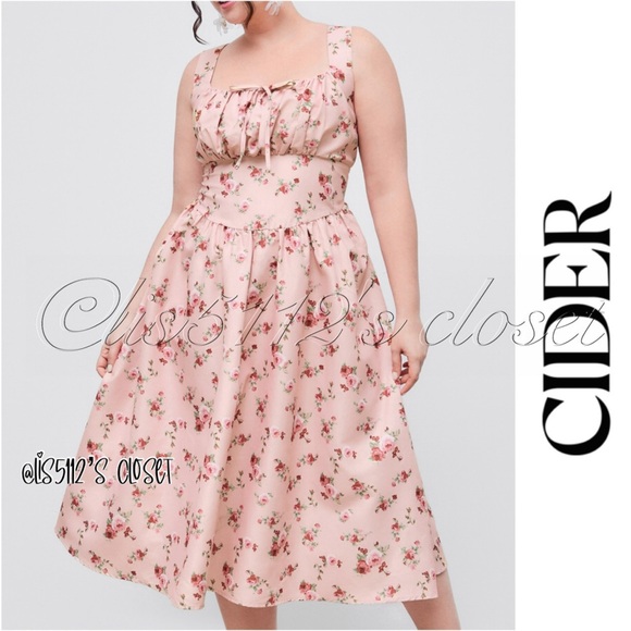 Cider Dresses & Skirts - Cider Pink Rose Floral Woven Corset Midi Peasant Dress 3XL